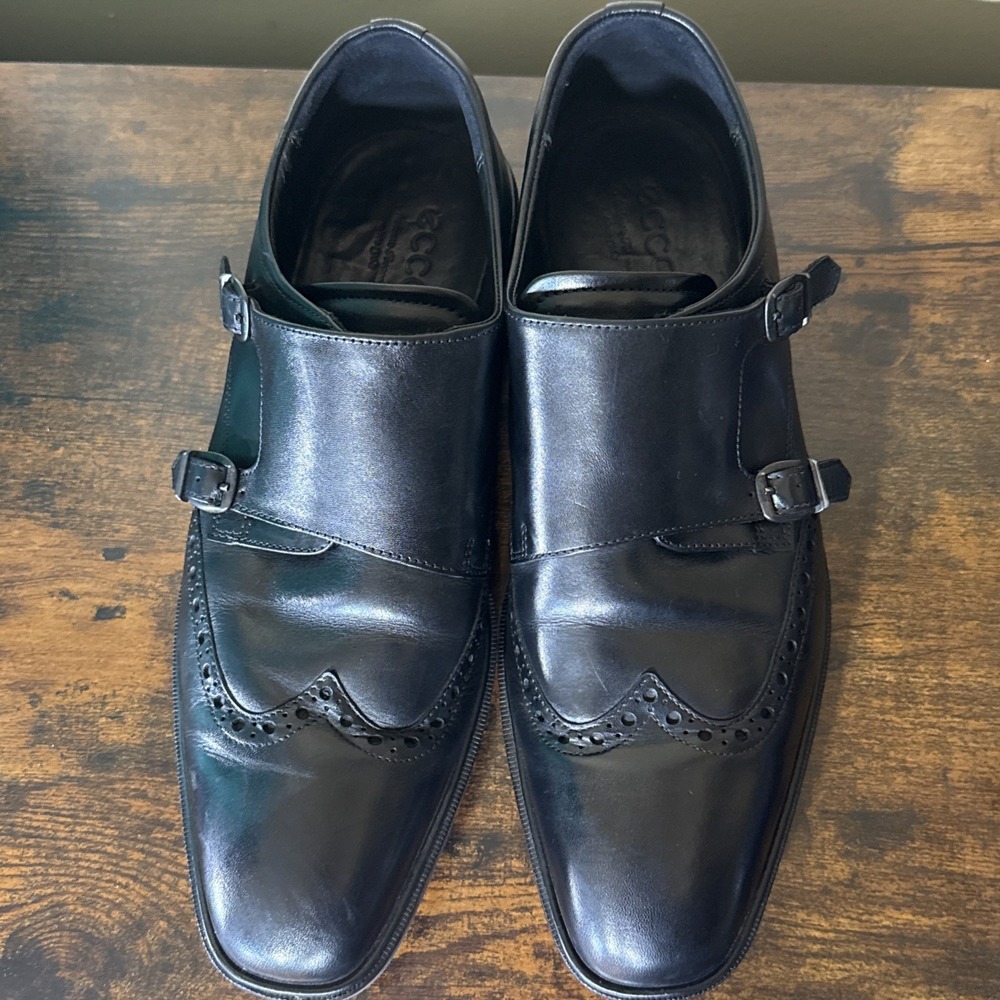 ECCO METROPOLE MILAN Double Monk Strap Buckle Black Dress Shoes EU 45 Size 12 US